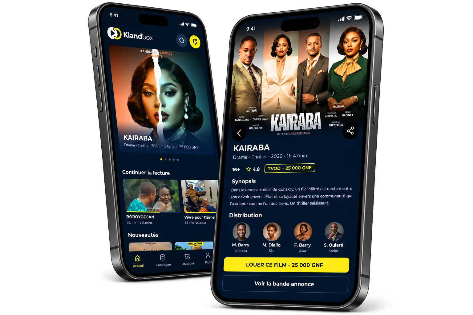 Écrans Accueil et fiche d’un film de l’application